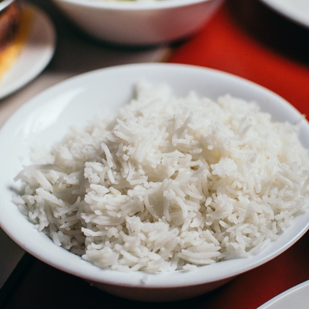Basmati rice in white bowl